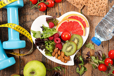 Healthy Food and Dumbbells