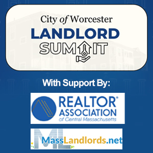 Landlord Summit Logo with Sponsor Logos for Realtor Association of Central MA and MassLandlords.net
