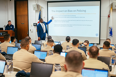 Group of WPD Cadets in Classroom Watching Presentation on the Impact on Bias on Policing