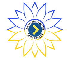 Dementia Friendly Worcester Logo with Blue and Yellow Flower Petals