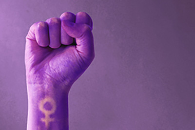 Purple Hand in a Fist with a Female Symbol on Wrist and Purple Background