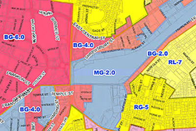 Color Coded Map of Worcester Zoning Districts